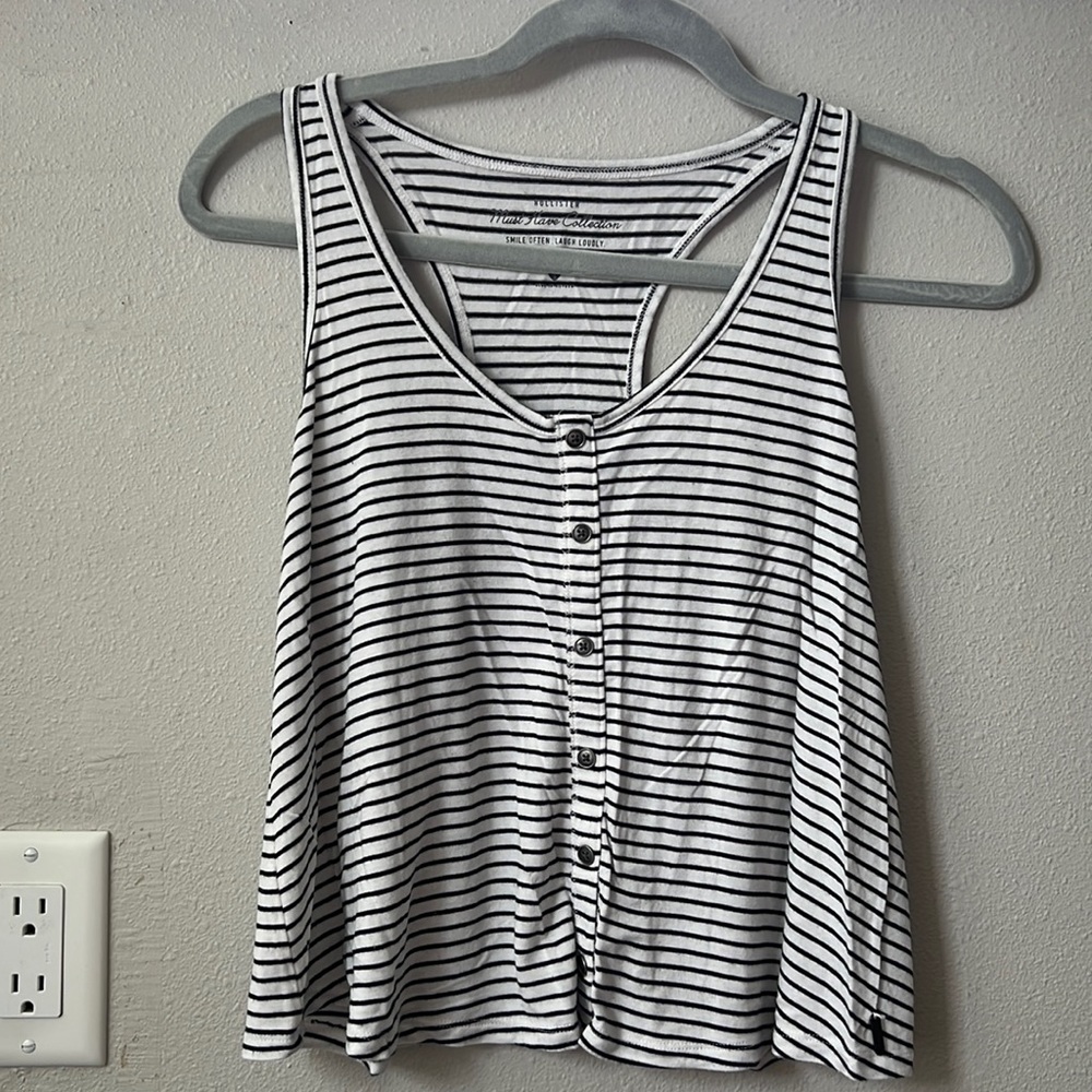White and black striped tank top! With buttons